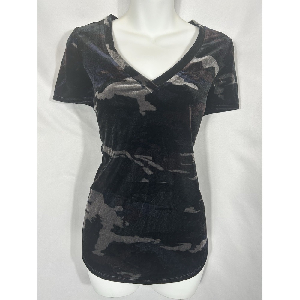 Nic + Zoe Velvet Camo Top Size M Y2K Grunge Goth‎ Baddie Indie Slz Army Bratcore